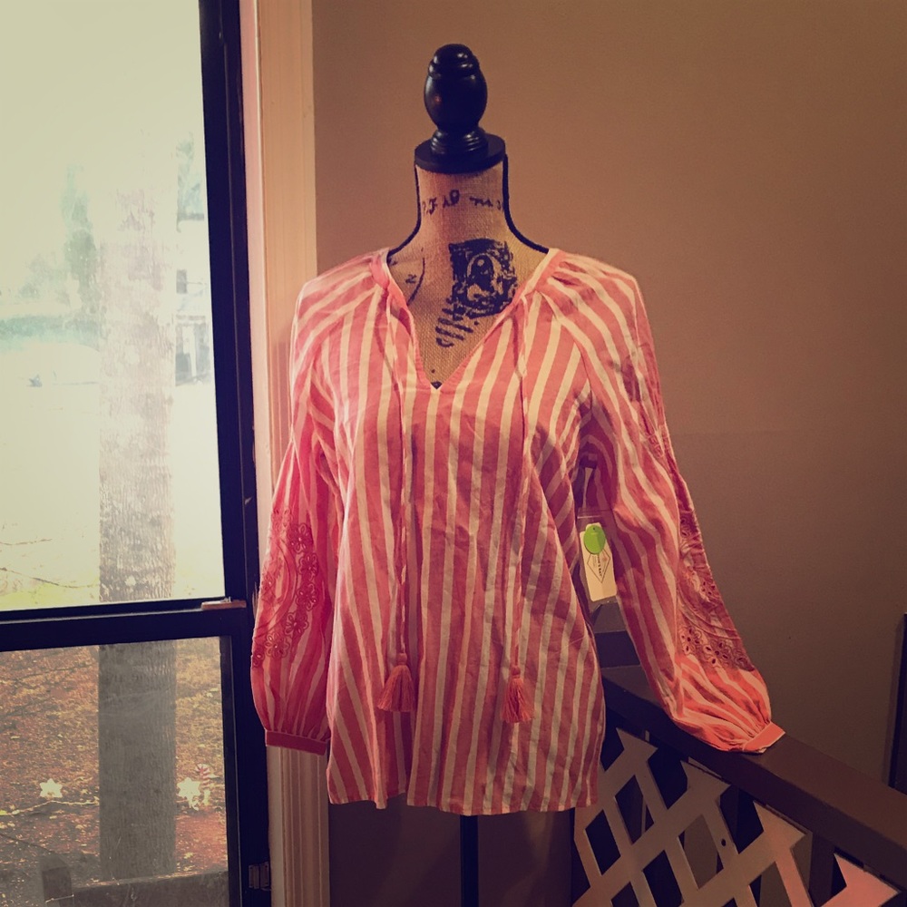 St. John’s Bay Pink White Stripe Shirt NEW w/Tags